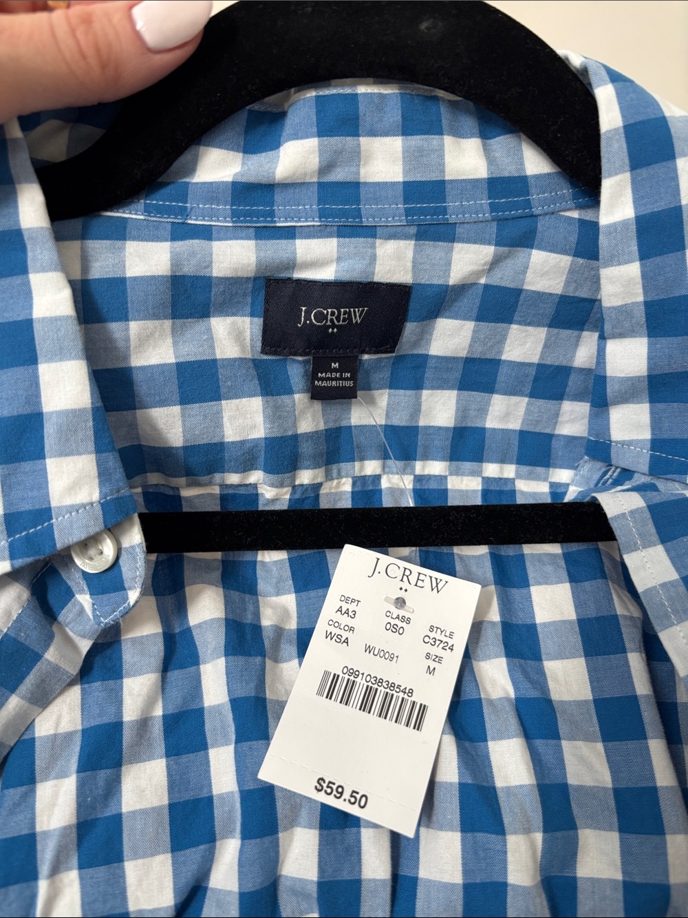 J. Crew Blue and White Gingham Button-Down Shirt